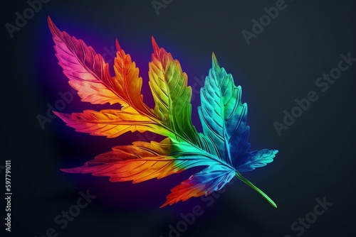 Vibrant weed leaf illustration in rainbow color palette. Generative AI