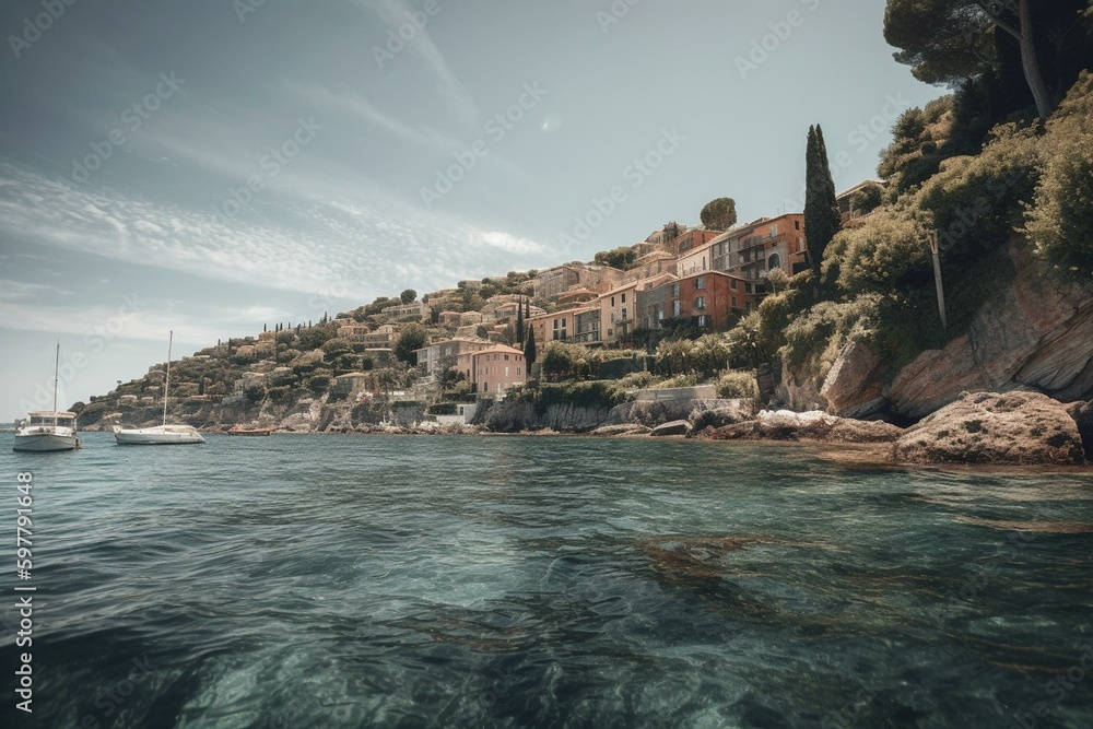 A picturesque French Riviera resort town of Villefranche-sur-Mer. Generative AI