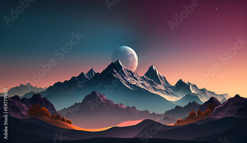 The mountains in the wallpaper are decorated with clouds and Moonlight - Abstract © Isuru Pic
