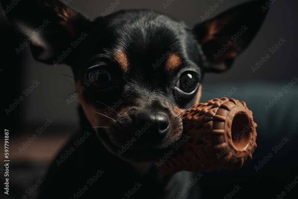Small dog chewing on toy. Generative AI