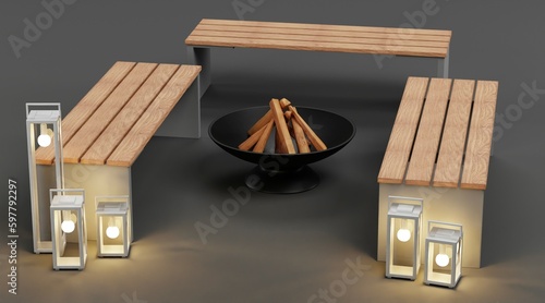Realistic 3D Render of Garden Furniture Setup