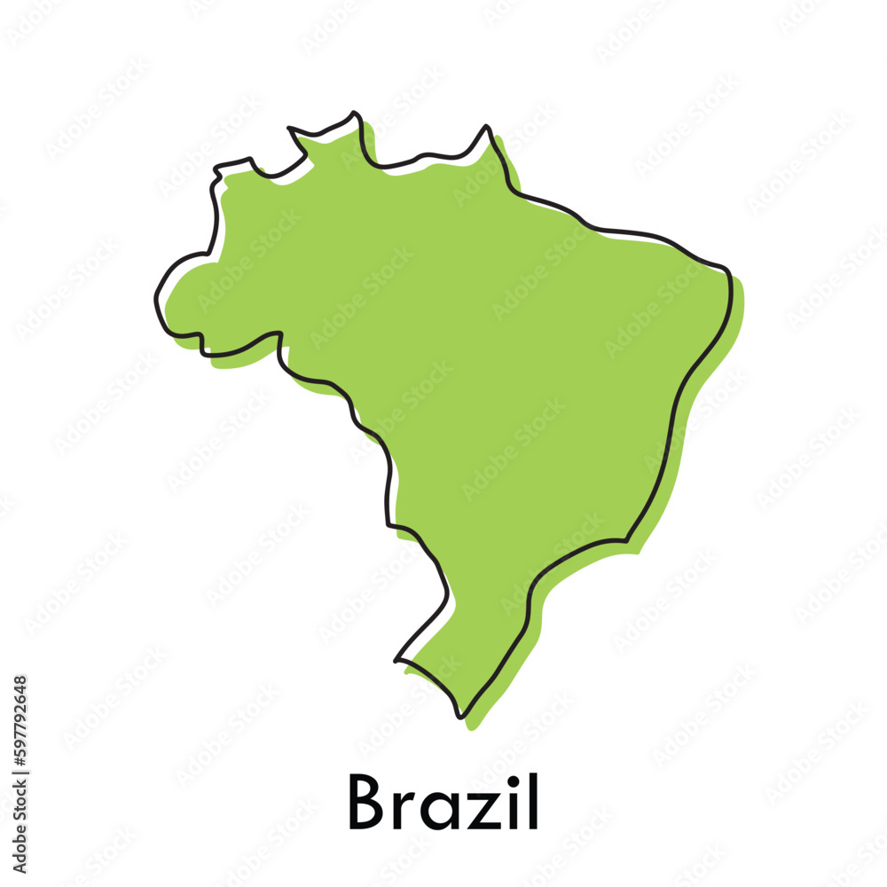 Brazil map - simple hand drawn stylized concept with sketch black line outline contour. country border silhouette drawing vector illustration