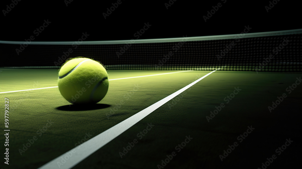 Tennis point. Tennis ball hitting the line for a point, generative ai