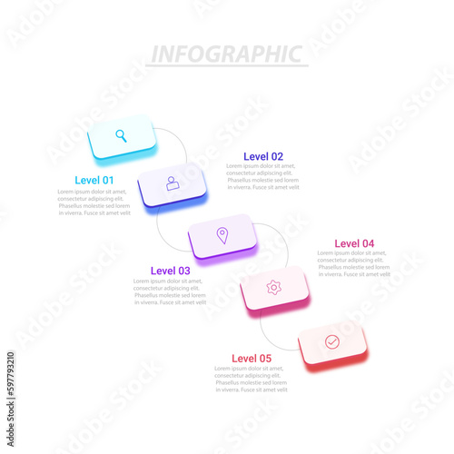 Flat vector  timeline infographic template with 5 level or steps or options.