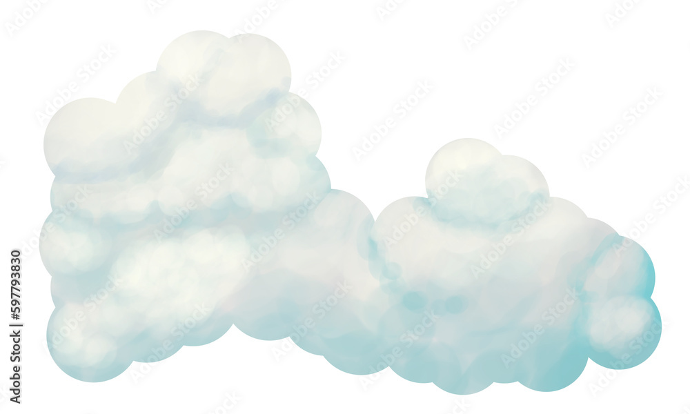 Illustration of a White fluffy cartoon cloud with blue shadow.