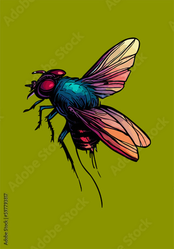 Colored vector  inked style house fly wall art © eLifeS