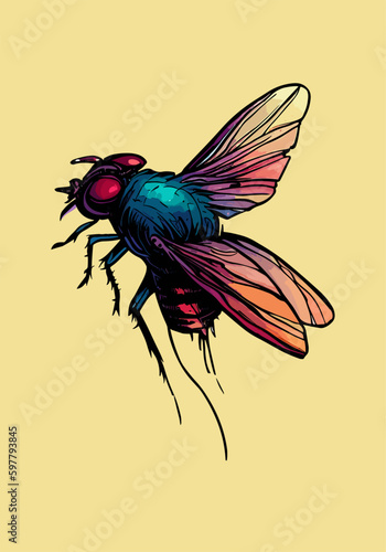 Colored vector  inked style house fly wall art © eLifeS