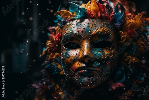 Venetian mask bursting with color. Generative AI