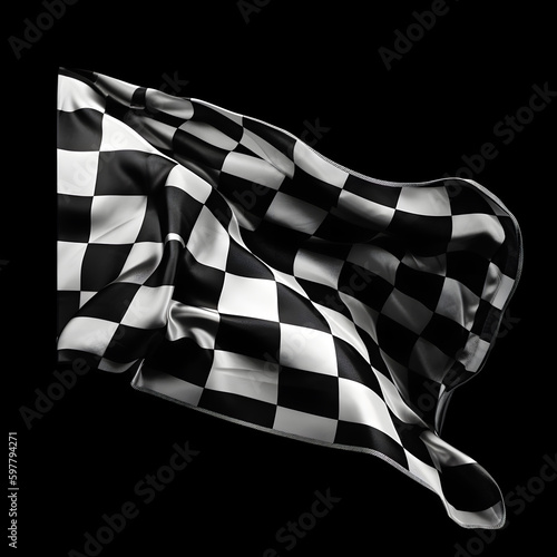 Checkered Flag on black background. F1, race flag created with Generative AI technology. photo