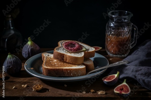 Toasted breakfast with tasty fig jam and jelly. Generative AI
