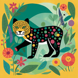 A Happy Jaguar Vector Style Illustration Colorful Floral Background Generative Ai Digital Illustration Part#290423