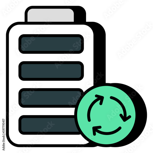 A flat design icon of battery recharge