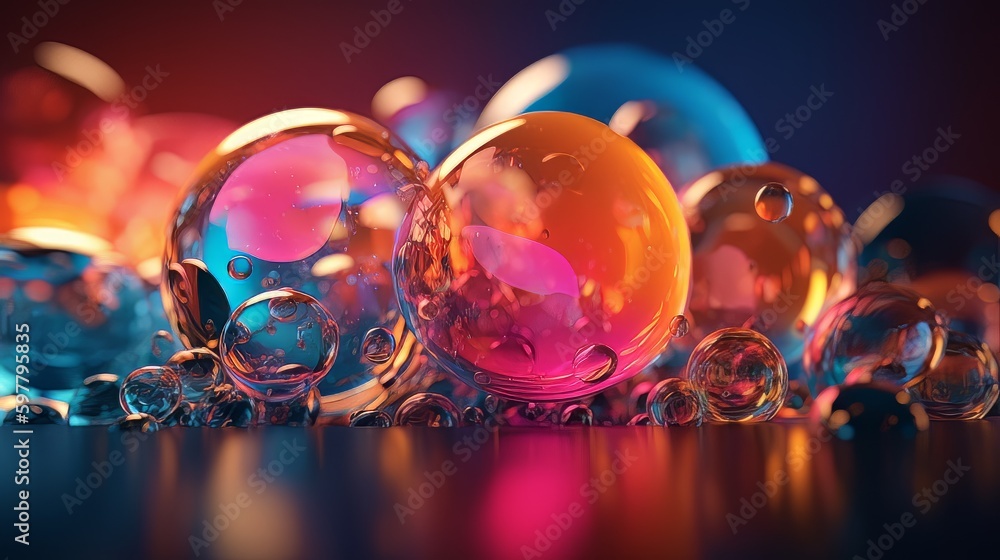 A variety of multicoloured circular glowing and translucent floating spheres . Created by generative ai A variety of multicoloured circular glowing and translucent floating spheres . Created by generative ai