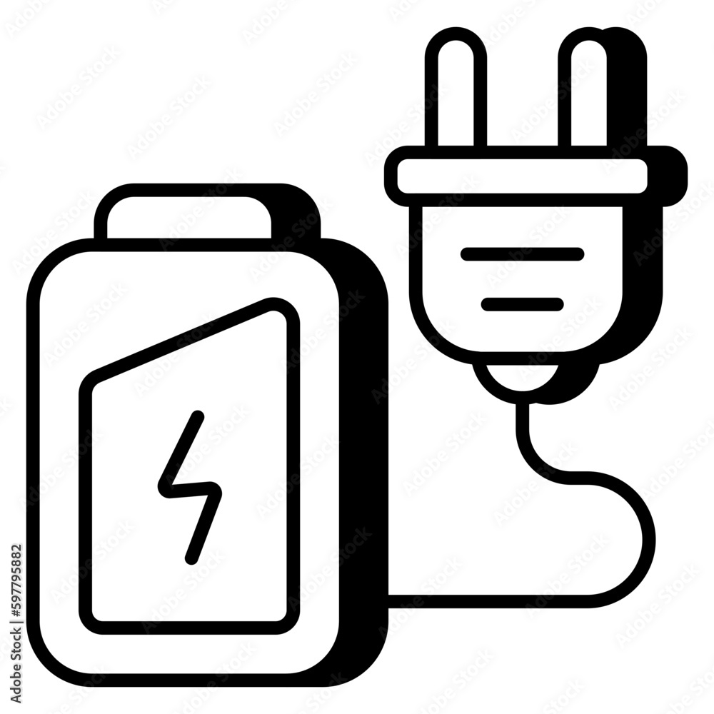 A linear design icon of battery charging A linear design icon of battery charging