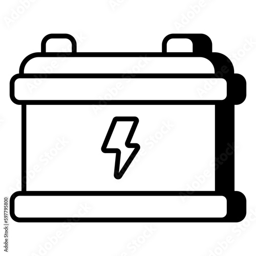 Car battery icon in linear design