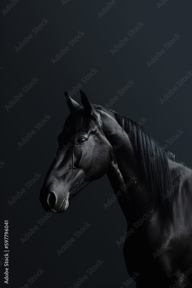 Portrait of a dark horse on a black background. generative ai Portrait of a dark horse on a black background. generative ai