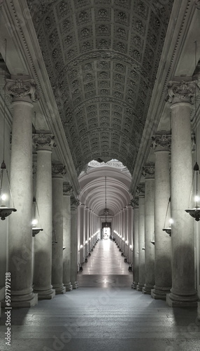 Marble staircase surrounded by columns