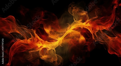Fire flames black abstract background. Generative AI.