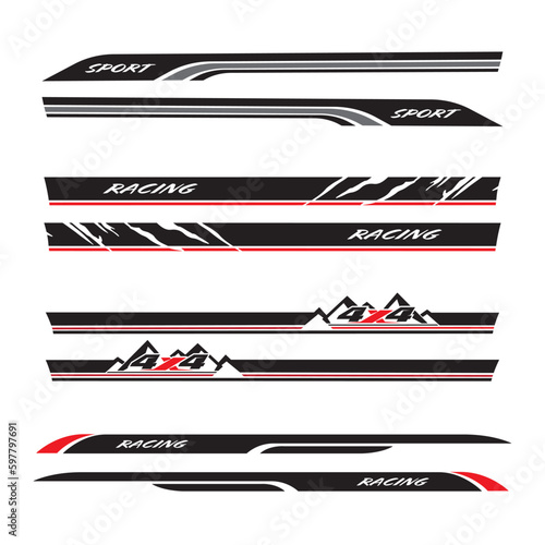 Wrap Design For Car vectors. Sports stripes, car stickers black color. Racing decals for tuning_20230429