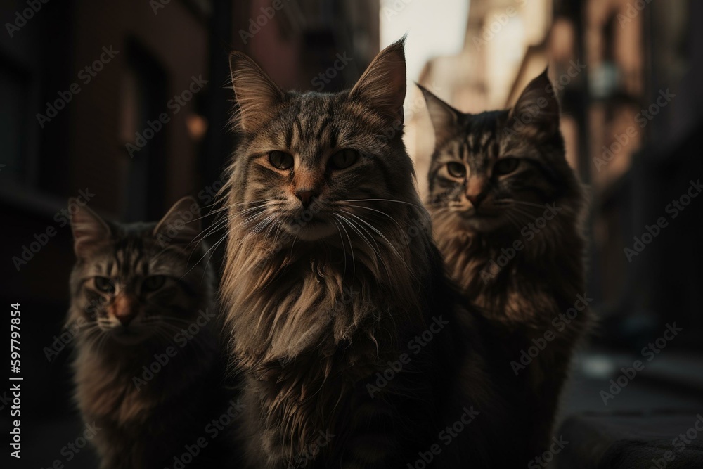 Three cats on standby. Generative AI