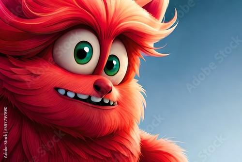 Cute furry monster with red heart. Generative AI