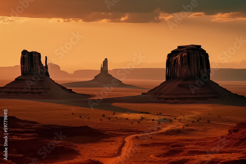 Sunrise view at Monument Valley, USA. AI