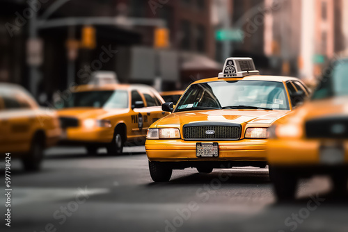 Yellow Taxi in Manhattan, New York City in USA, AI