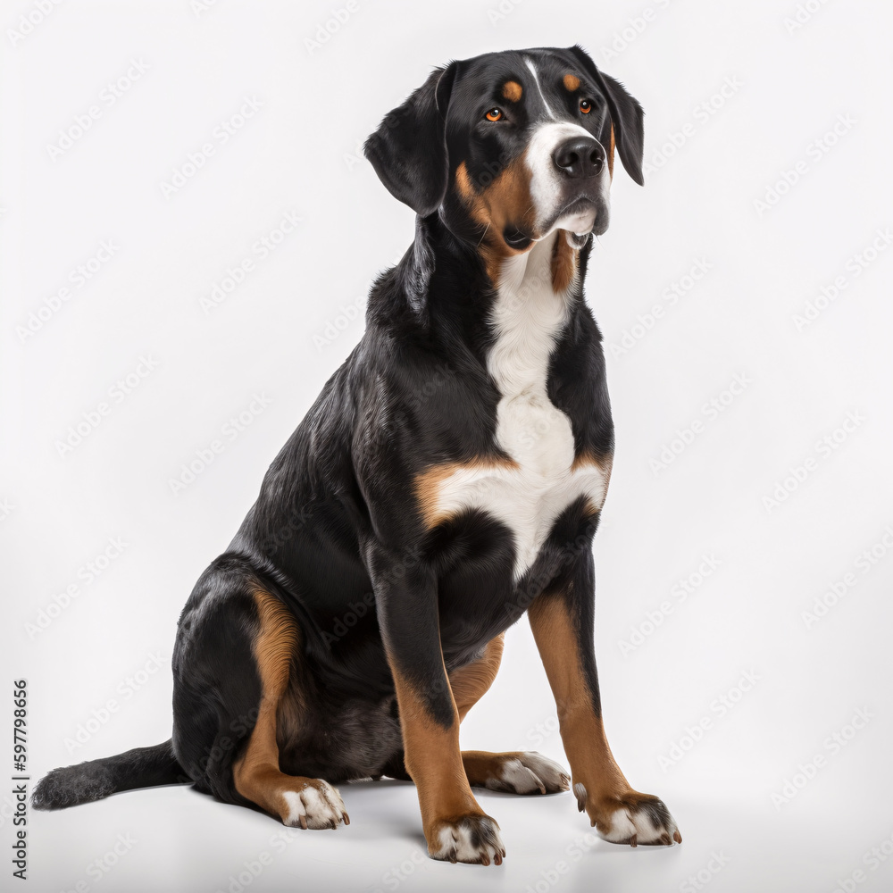 Greater Swiss Mountain Dog breed dog isolated on white background Greater Swiss Mountain Dog breed dog isolated on white background