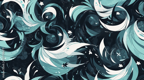 Ornamental Floral Twirl, Wave Background Texture, Vector, 