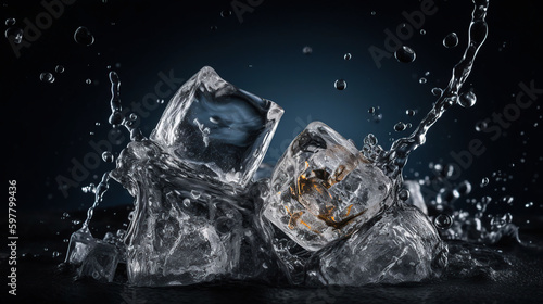 Ice Cubes In Flow Splashing - Cold And Refreshment  generative ai