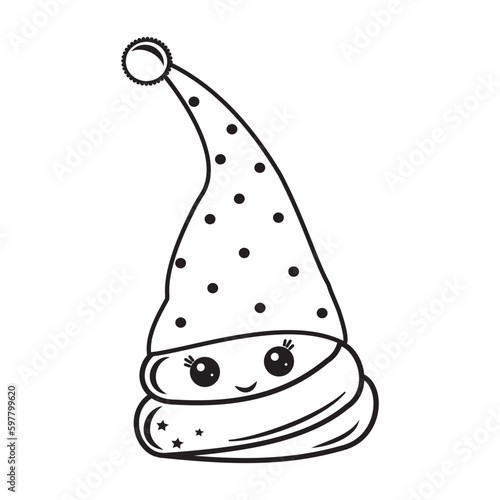 Poop Cute character kawaii gnome, black outline, vector isolated illustration in doodle style