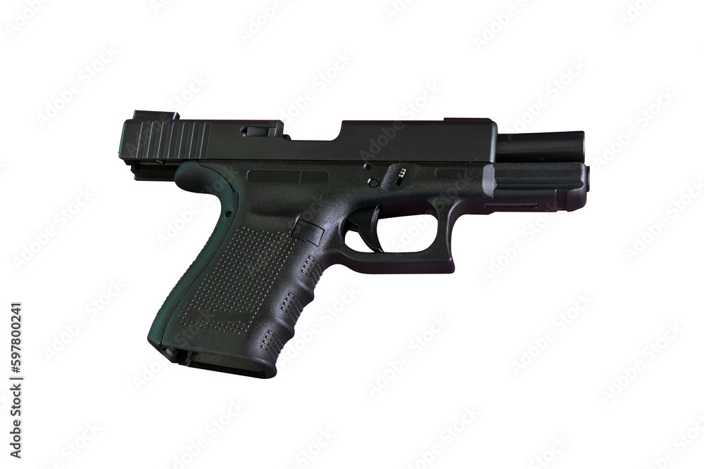 black pistol gun isolated on white background.