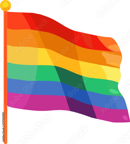 Simple vector illustration of wavy LGBT 3D flag with shadow on a white background