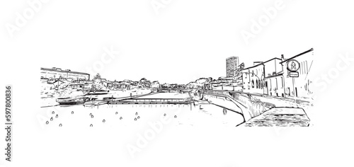 Fototapeta Naklejka Na Ścianę i Meble -  Building view with landmark of  Rimini is the city in Italy. Hand drawn sketch illustration in vector.