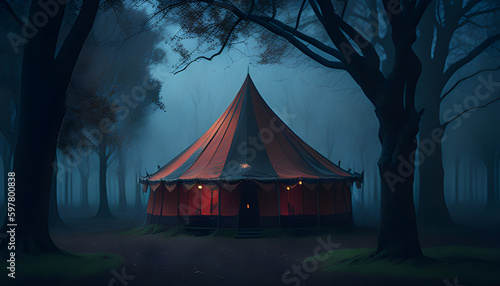 A creepy abandoned circus tent, Generative AI 