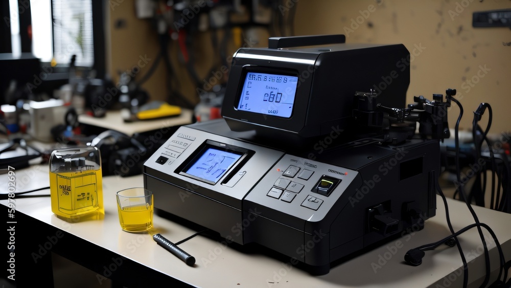 A laser or spectrophotometer used for measuring light absorption Stock