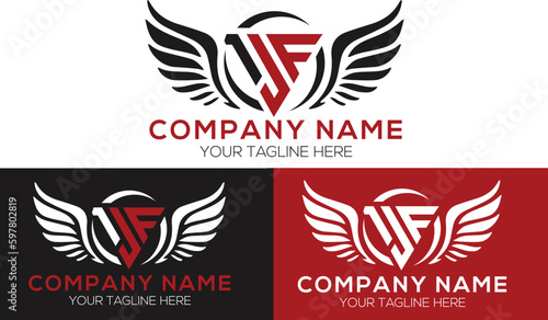 JF Letter Logo Design With Wing concept template vector