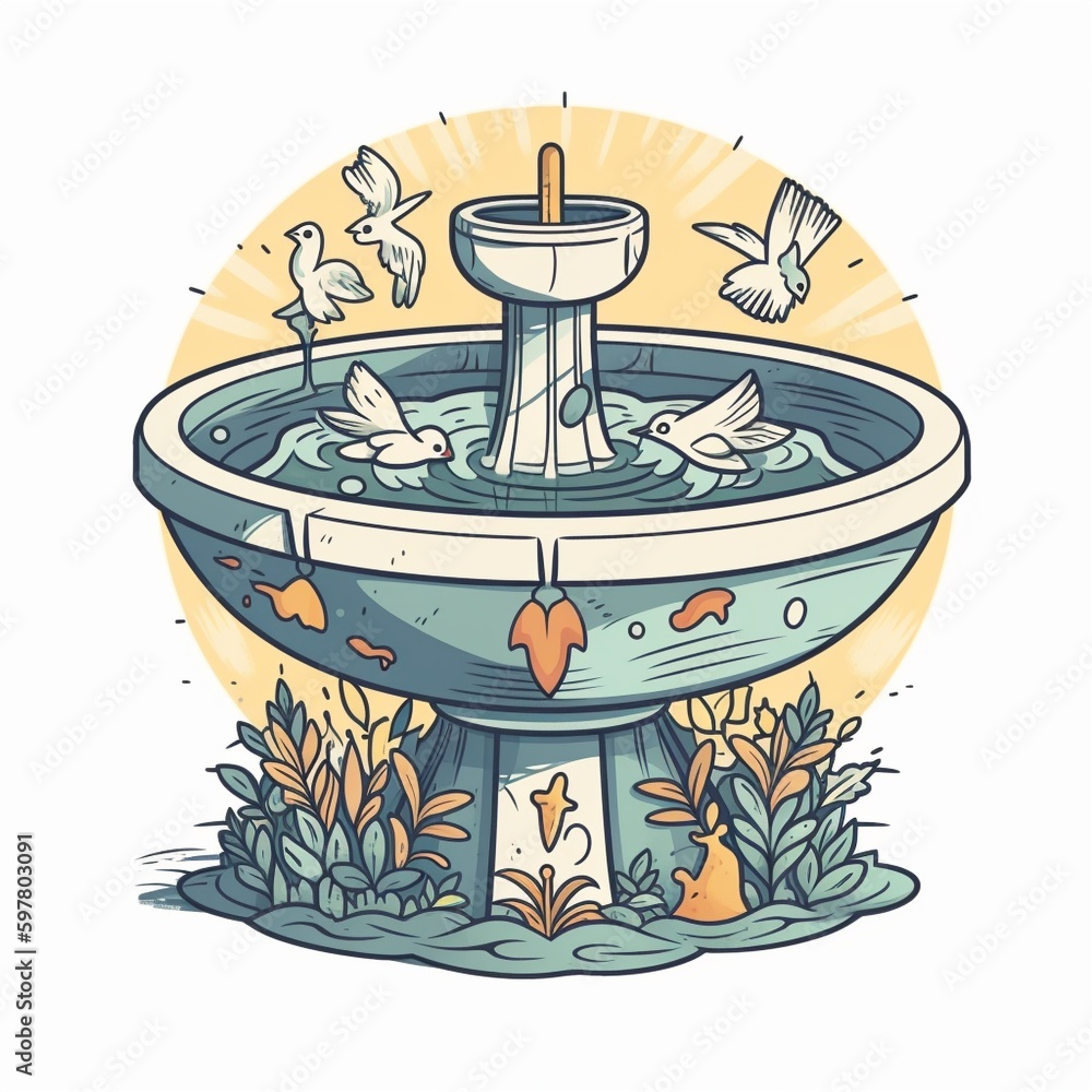 Cartoon baptismal font with design and symbolic significance in