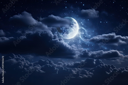 Night sky with clouds and stars, abstract watercolor texture background, illustration, created using ai tool