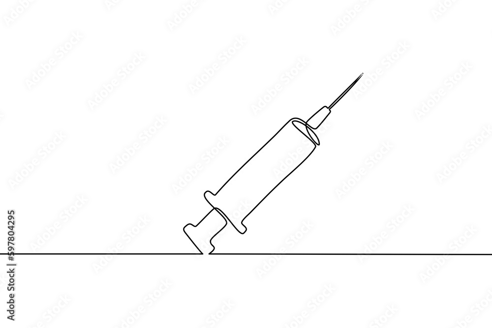 Continuous line drawing of Syringe icon isolate on transparent background. Continuous line drawing of Syringe icon isolate on transparent background.