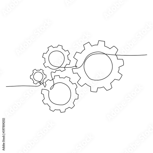 Continuous line drawing of Gears icon isolate on transparent background.