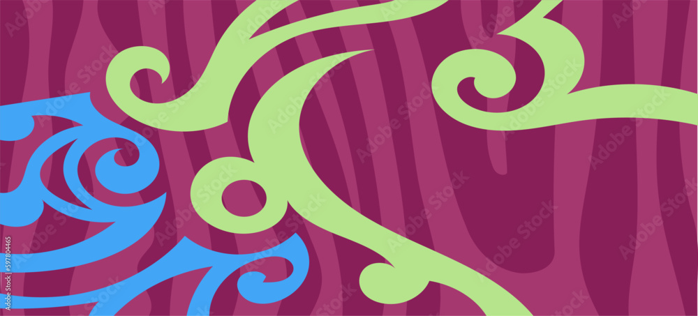 Abstract background with curly swirl decorative ornament on curvy stripes background. Abstract background with curly swirl decorative ornament on curvy stripes background.