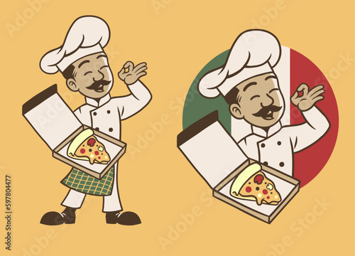 Mascot Character of Pizza Chef in Retro Vintage Style photo