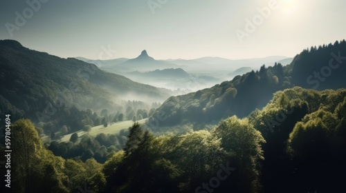 Beautiful scenic landscapes with mountains in Europe. Generative AI © Natee Meepian