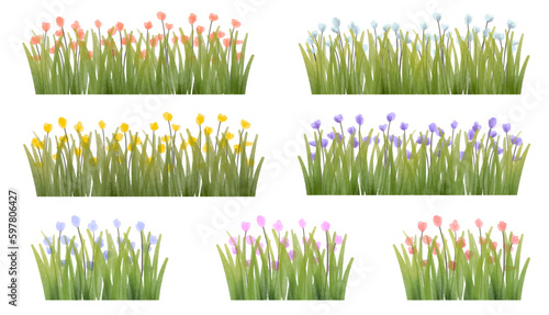 Vector watercolor of grass side view isolated on white background for landscape and architecture drawing, elements for environment and garden, painting botanical for section