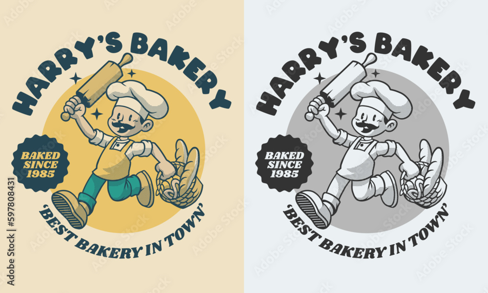 Retro Cartoon Character of Baker Mascot