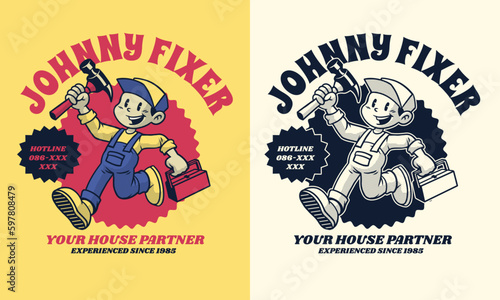 Retro Cartoon Character of Mechanic Engineer Mascot