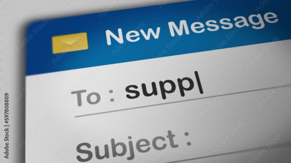 Animation of Someone Typing an Email Address to Send an Email, Fictitious Data Created Exclusively for This Concept Footage
Animation of Someone Typing an Email Address to Send an Email, Fictitious Data Created Exclusively for This Concept Footage