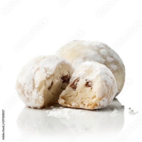 Snowball Cookies Isolated on White. Generative AI