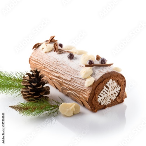 Yule Log Bche de Nol Isolated on White. Generative AI photo